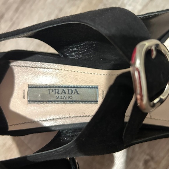 Prada Milano Black Suede Chunky Strappy Heels Vintage 90s Vampy Fairy Grunge - Picture 5 of 6